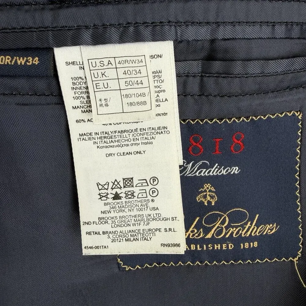 Brooks Brothers Jacket 40R Navy Wool 1818 Madison Chalk Stripe Blazer Italy Made
